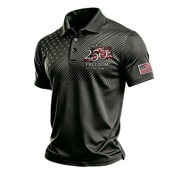 Patriotic Golf Polo Shirt Men, 250 Years Of Freedom Polo, American Flag Golf Shirt, USA Independence Day Apparel