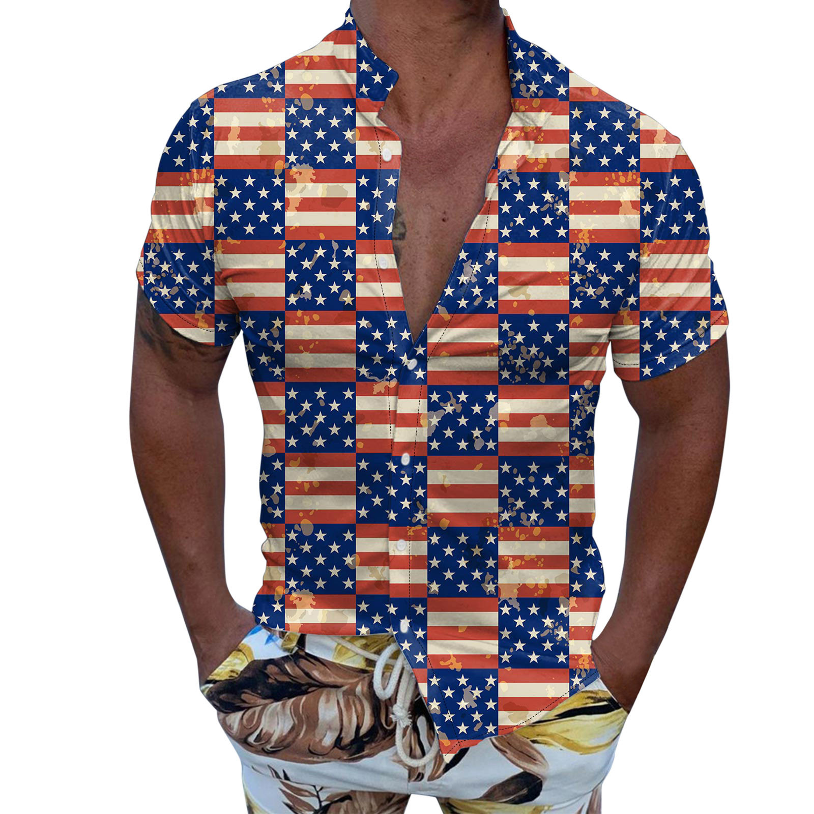 Patriotic Golf Polo Shirts for Men Big and Tall Bowling Shirt Hawaiian