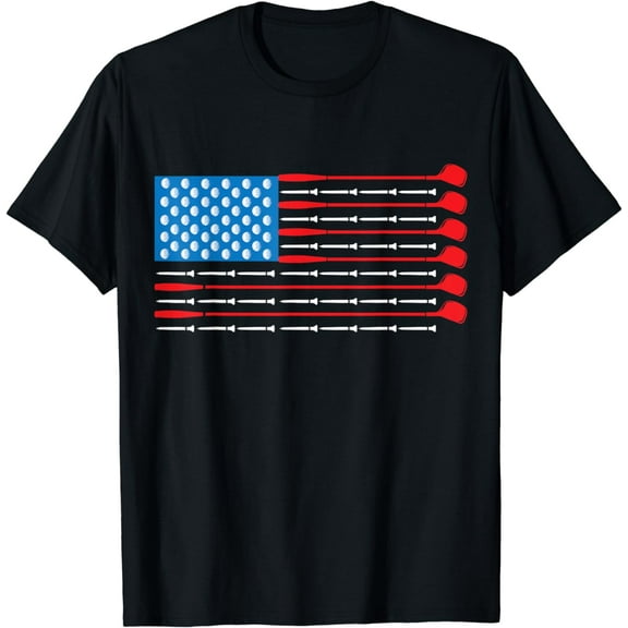 Patriotic Golf Shirt - USA Flag Golf Clubs & Golf Balls Tee