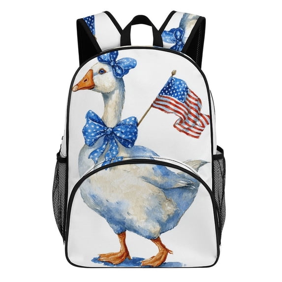 Patriotic Goose Carries Tiny Flag Teenage Backpack Middle Students Bookbag Outdoor Daypack