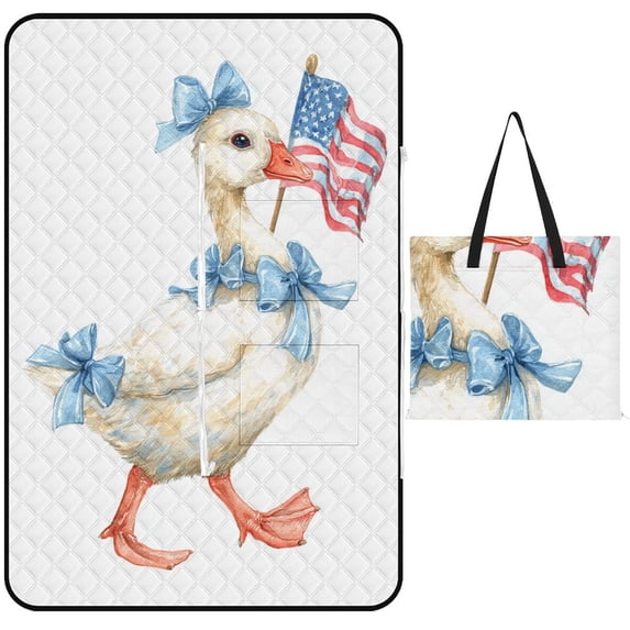 Patriotic Goose Carries Tiny Flag Waterproof Picnic Blanket with Foldable Zipper, Suitable for Outdoor Use, Suitable for Travel, Camping, Beaches, Parks, Grasslands, Picnic Blanket Accessories