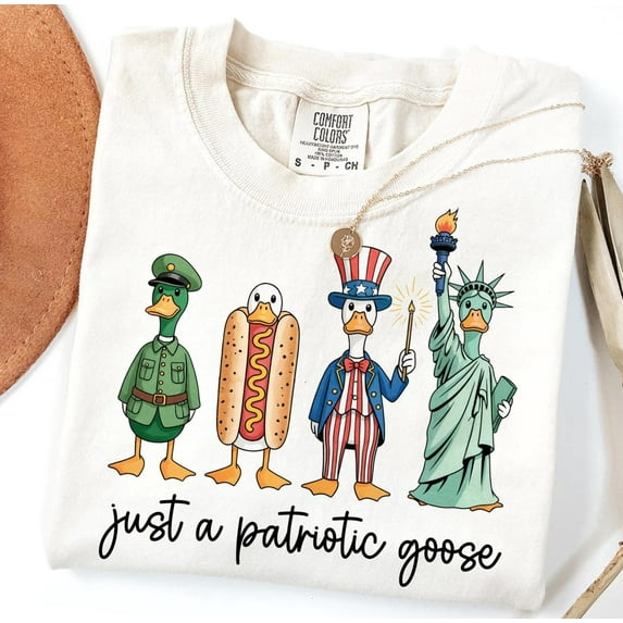 Patriotic Goose Comfort Color Tee Shirt | 4th of July Silly Goose Shirt | USA Goose Tees | Funny Shirts for Independence Day/Patriotic