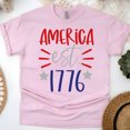 thumbnail image 1 of Patriotic Graphic T-Shirt, USA Est. 1776, Short Sleeve Crewneck Tee, Light Pink, Size 5XL, 1 of 6