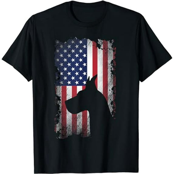 Patriotic Great Dane American Flag Cool Dog Lover T-Shirt