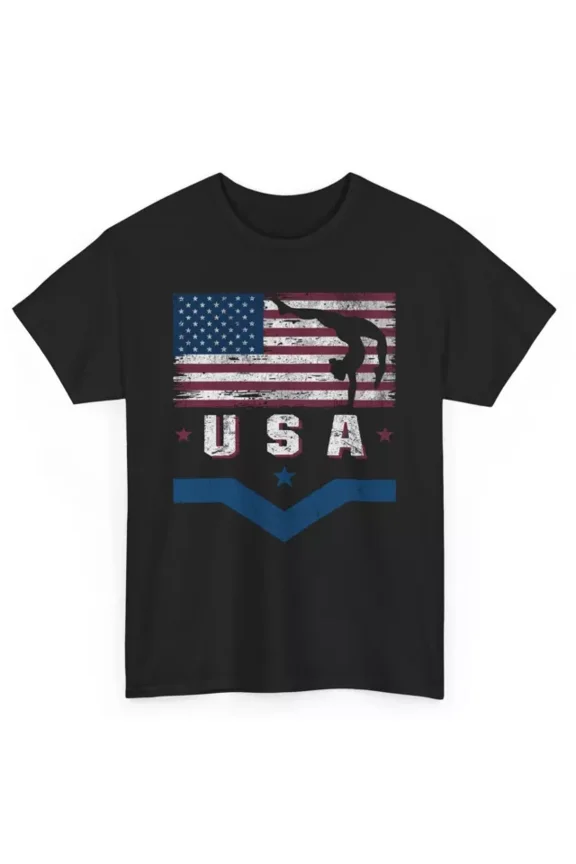 Patriotic Gymnastics T-Shirt - Usa American Flag Sports Graphic Tee Unisex S-5XL Hot Trending Shirt, Vintage Birthday Gift