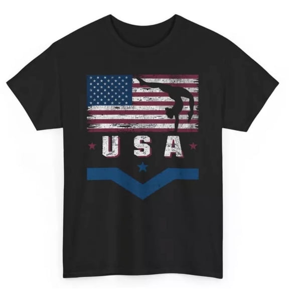 Patriotic Gymnastics T-Shirt - Usa American Flag Sports Graphic Tee Unisex S-5XL Hot Trending Shirt, Vintage Birthday Gift