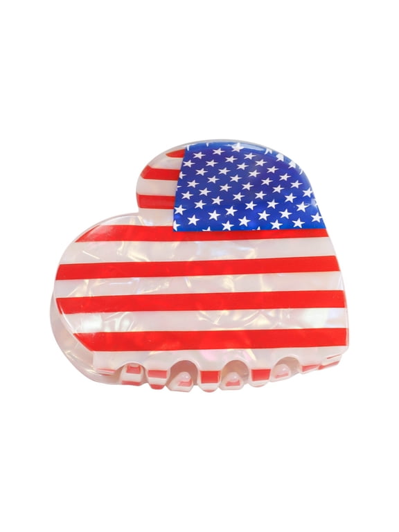 Patriotic Hair Claw Clip, Independence Day & 4th of July American Flag Design Hair Barrettes, Red White Blue Star and Stripe Festive Hair Accessory, 4.3 * 2.4 * 2.0 Inch