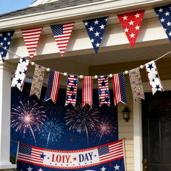 Patriotic Hanging American Flag Star Garland 4th of July Banner, USA Themed Decorations for Memorial Day Indoor Home Party Supplies