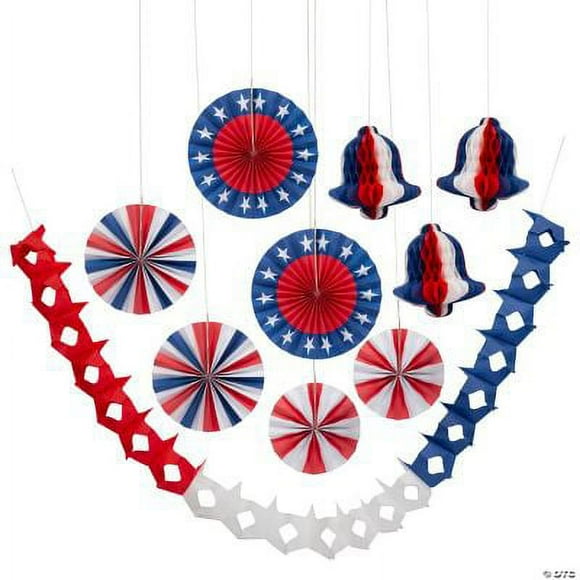 Patriotic Hanging Decoration Assortment, Fourth of July, Party Decor, 10 Pieces