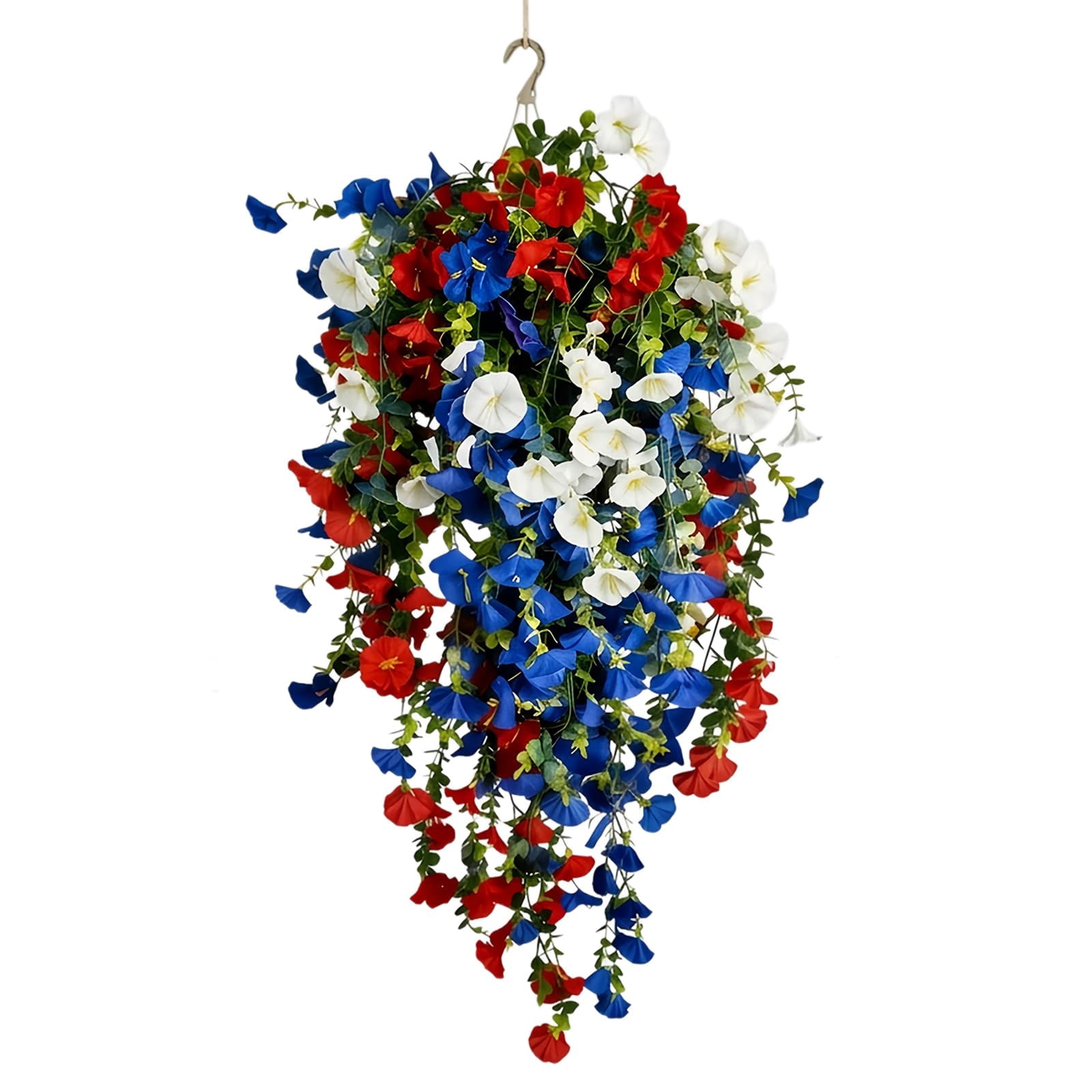 Patriotic Hanging Flower Baskets, 4th of July Decoration Tricolor Patriotic Artificial Flower, Large Hanging Baskets with Artificial Flowers Red White Blue, for Porch, Yard, Table