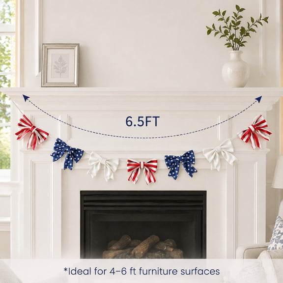 Patriotic Hanging Garland, 4Th of July Party Decorations, Red White and Blue Decorations, Patriotic Door Decor, 75 Inch 1Pcs 4Th of July Bow Arch Wreath for Independence Day