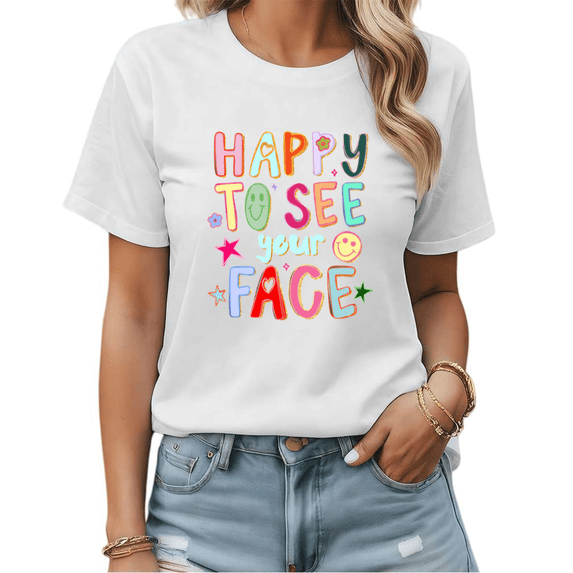 Patriotic Happy to See Your Face Graphic Tees Women's Colorful Y2K Tshirt Tops S-5XL