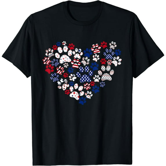 Patriotic Heart American Flag 4th Of July Dog Paw Prints T-Shirt