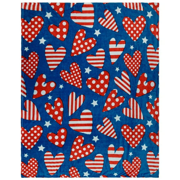 Patriotic Hearts & Stars Soft Plush 50x60in Blanket