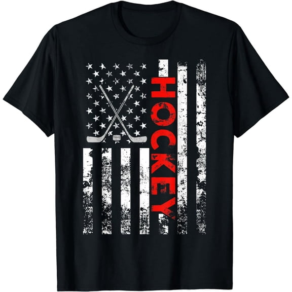 Patriotic Hockey Graphic T-Shirt, American Flag Print Apparel for Fans