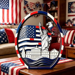 Patriotic Home Decor, 5.11x4.33x0.59in Wooden Layered Table Sign, Statue Of Independence Ornament for 4th Of July Home Shelf Or Mantel, Compact Size, Patriotic Table Sign