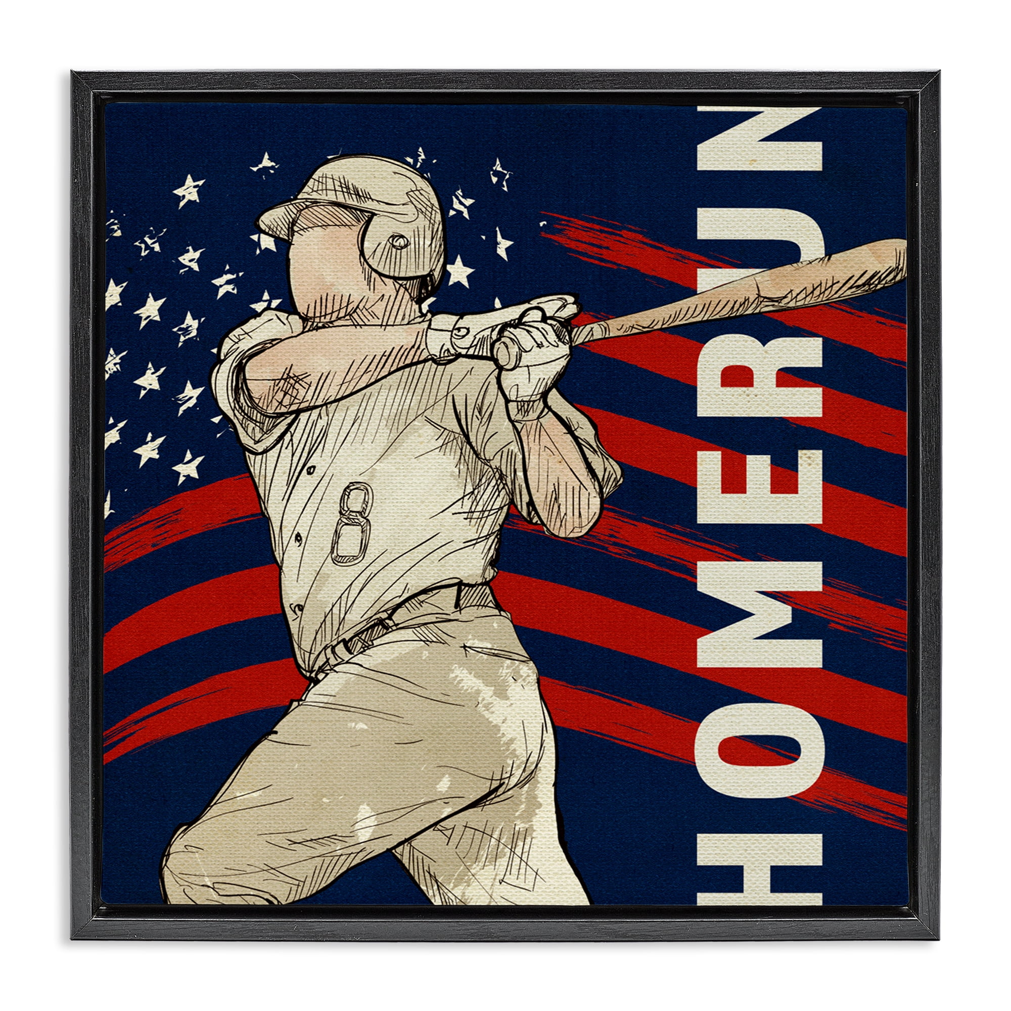 Patriotic Home Run Baseballer Black Framed Floater Canvas Wall Art, design by LightBoxJournal