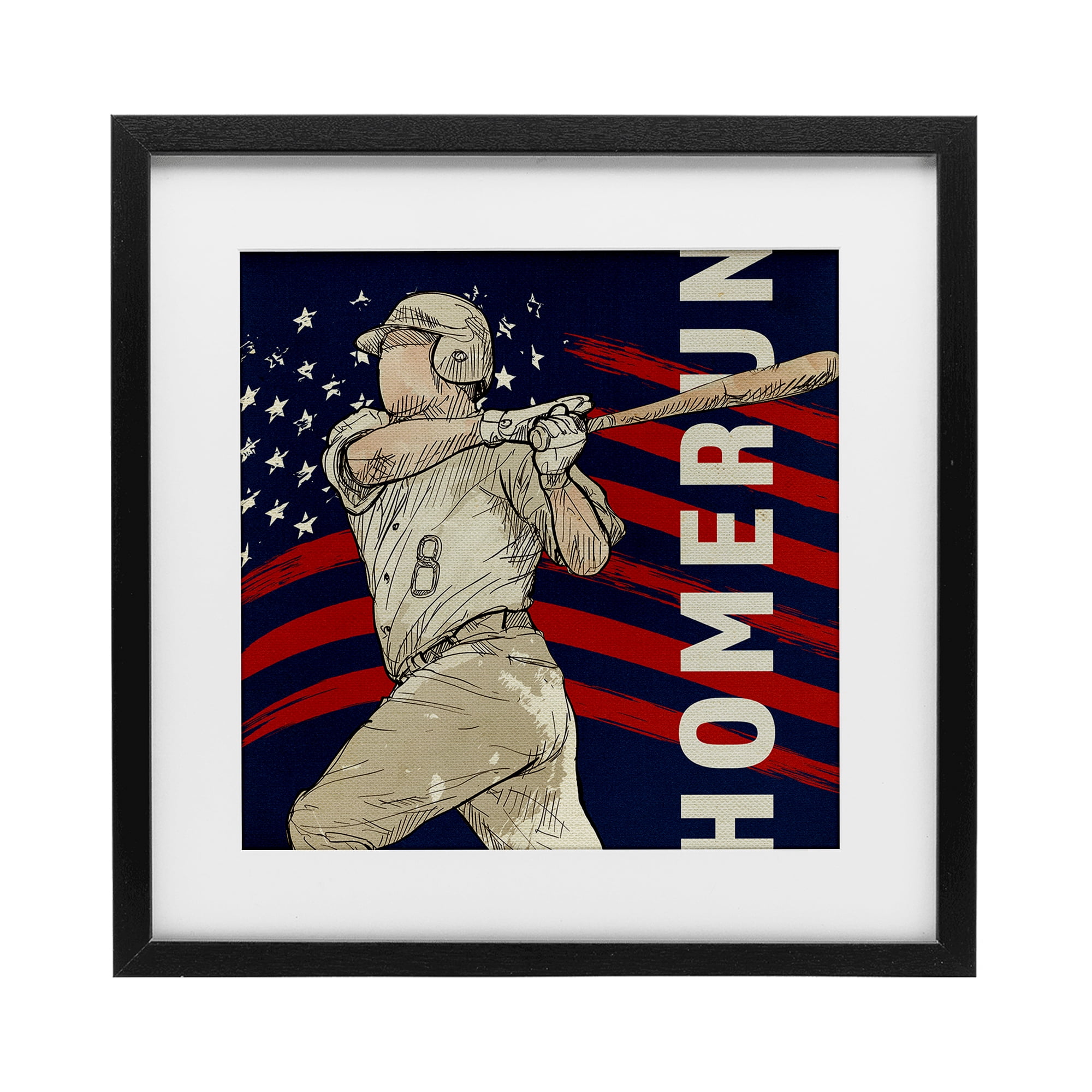 Patriotic Home Run Baseballer Black Framed Print Under Glass, design by LightBoxJournal