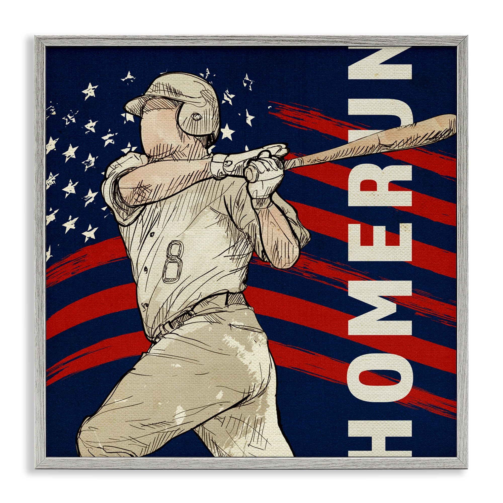 Patriotic Home Run Baseballer Gray Framed Giclee Art, design by LightBoxJournal