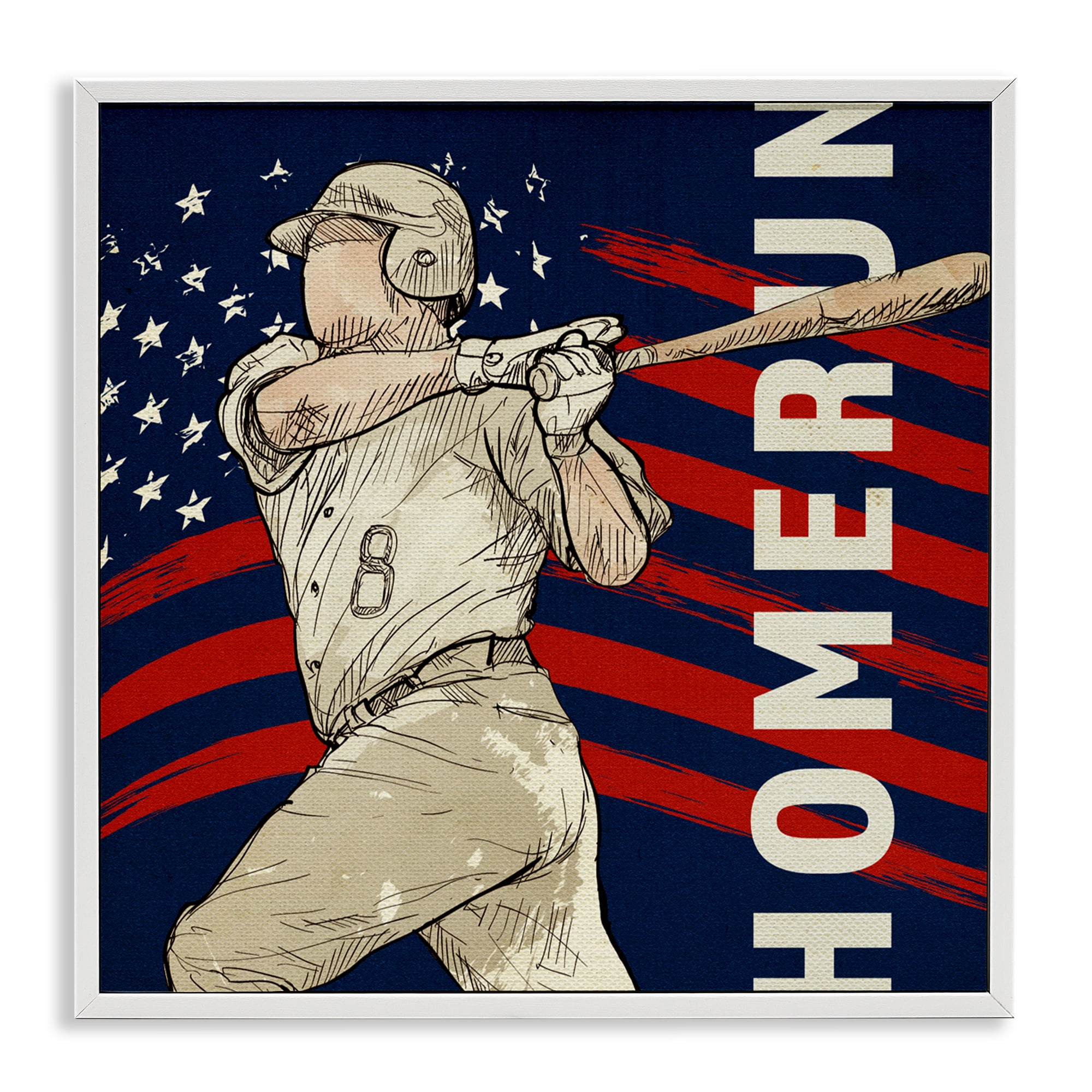 Patriotic Home Run Baseballer White Framed Giclee Art, design by LightBoxJournal