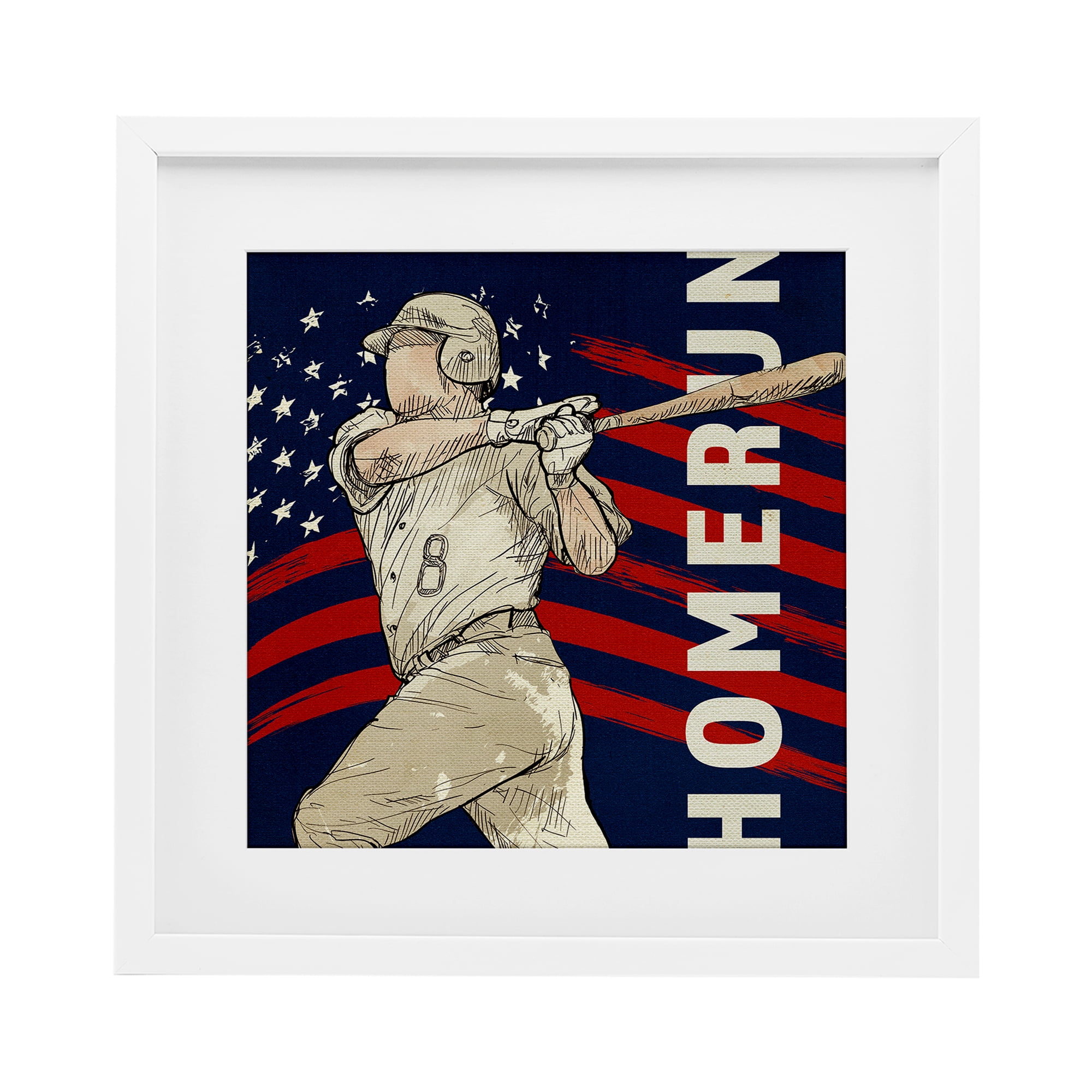 Patriotic Home Run Baseballer White Framed Print Under Glass, design by LightBoxJournal