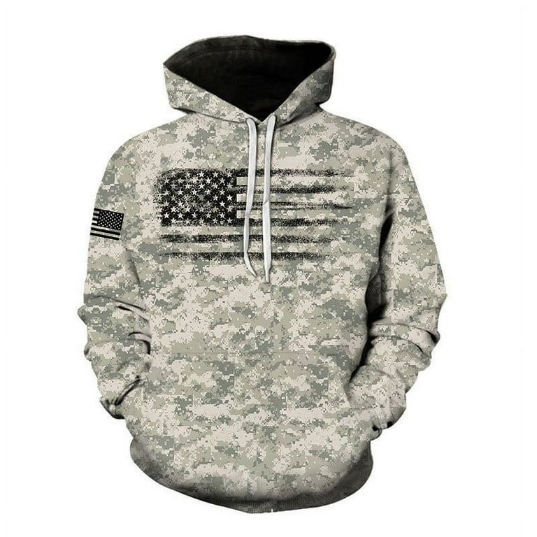 Patriotic Hoodie American Flag Pattern Long Sleeve Printed Sweatshirt for Men Women Drawstring Hooded Tops with Pockets Walmart