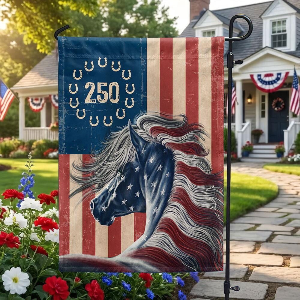 Patriotic Horse America 250 Years Independence Flag 12x18 POLE NOT INCLUDED Garden Flag