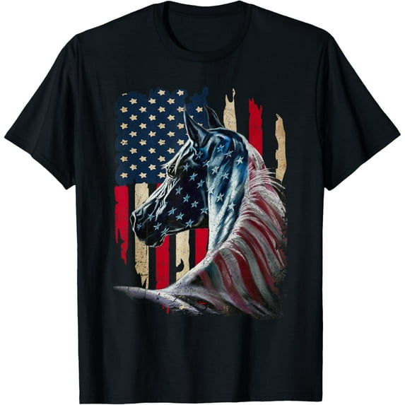 Patriotic Horse American Flag - Horse Vintage T-Shirt