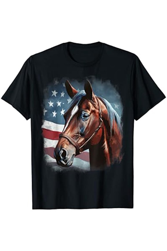 Patriotic Horse American Flag Horseback Riding Western Farm T-Shirt