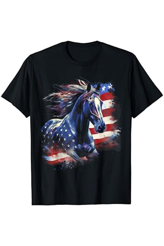 Patriotic Horse American Flag Horseback Riding Western Farm T-Shirt