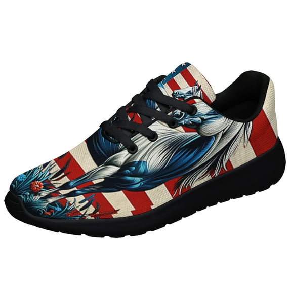 Patriotic Horse American flag Shoes Sneakers Black Size 6