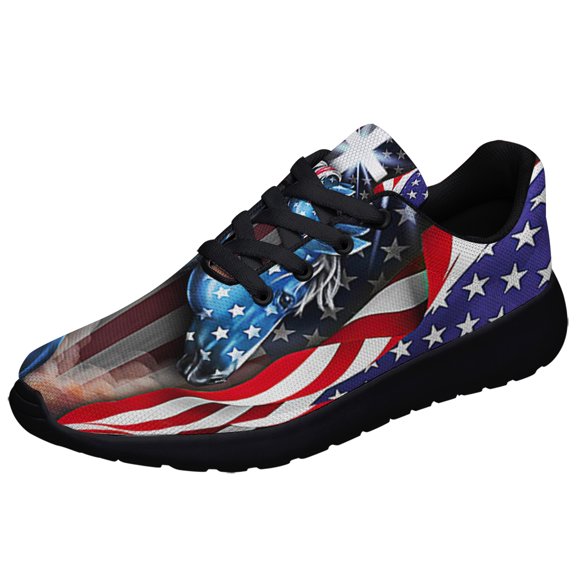 Patriotic Horse with ChriStan Cross American flag Shoes Sneakers Black Size 3.5