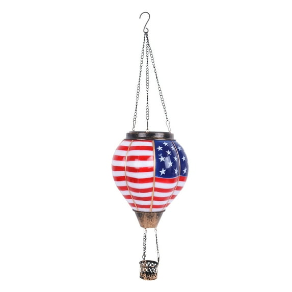 Patriotic Hot Air Balloon Ornaments Decorations Outdoor Hanging American Flag Hot Air Balloon Lights Garden Decor for Independence Day Memorial Day Home Party Decor (A)