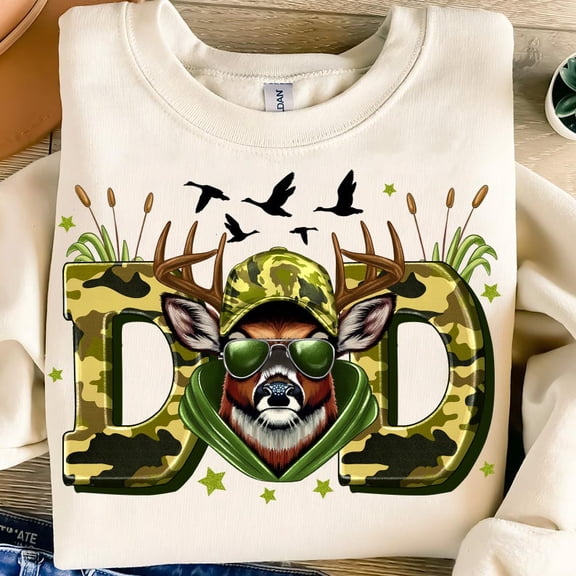 Patriotic Hunting Dad Sweatshirt, Camo Deer Dad Shirt, Army Father Outdoor Pullover, Red White Blue Hunter Gift