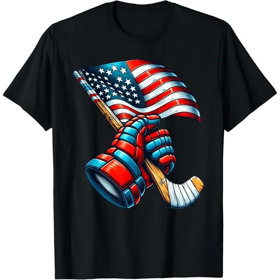 Patriotic Ice Hockey 4th of July USA Independence Day Sports Graphic Unisex T-Shirt ,up to size 5XL