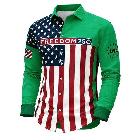 Patriotic Independence Day Button Down Shirt Long Sleeve Anniversary Print Casual Apparel for Men Green1 XL