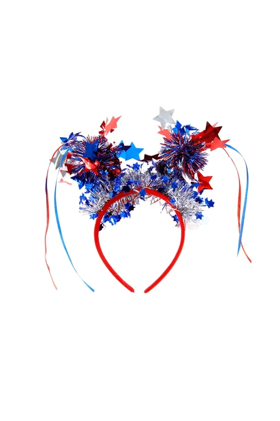 Patriotic Independence Day Headband Red White Blue Tinsel Fringe Headpiece for 4th of July Events