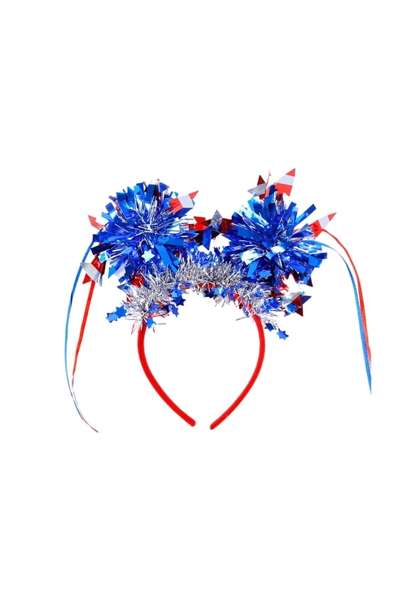 Patriotic Independence Day Headband Red White Blue Tinsel Fringe Headpiece for 4th of July Events