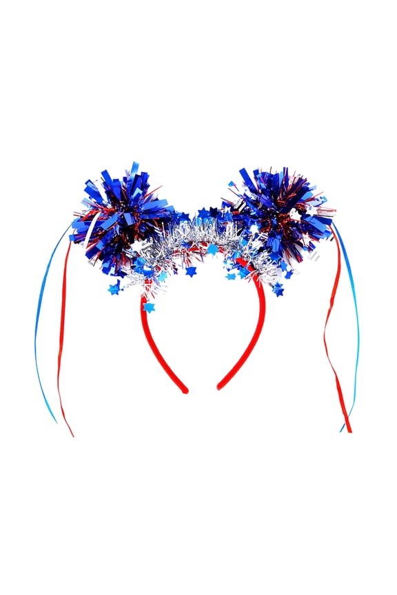 Patriotic Independence Day Headband Red White Blue Tinsel Fringe Headpiece for 4th of July Events