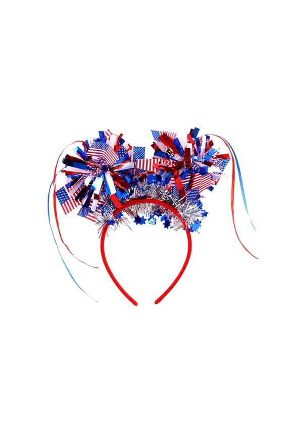 Patriotic Independence Day Headband Red White Blue Tinsel Fringe Headpiece for 4th of July Events