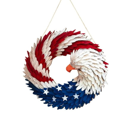 Patriotic Independence Day Wreath - Red White Blue 4th of July Door Hanger for Porch, Wall & Flag Decor