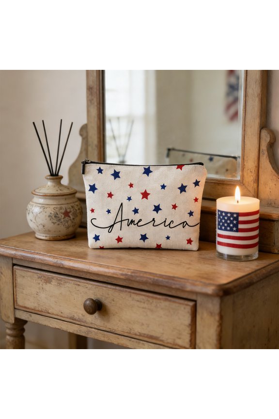 Patriotic Independence Day Zippered Storage Pouch, Multi-Functional Stationery Pencil Case and Cosmetic Makeup Bag, Portable Travel Organizer & Holiday Gift for Friends Family, 2.3*6.6*9.8in, D