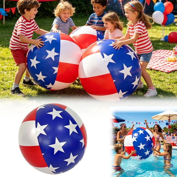 Patriotic Inflatable Beach Ball Pool Float, USA Flag Design Pool Accessories for Summer Parties BBQs Backyard Water Fun, 2/4/6PC Sets