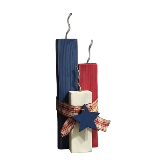 Patriotic July 4th Wooden Firecracker Decor - Rustic Red White and Blue Independence Day Tabletop Centerpiece for Memorial Day & Summer Farmhouse Tiered Tray Decorations