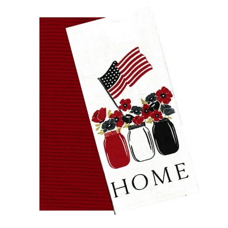 Patriotic Kitchen Towel 2 Piece Set Red White Blue Mason Jars Dishtowels Natco