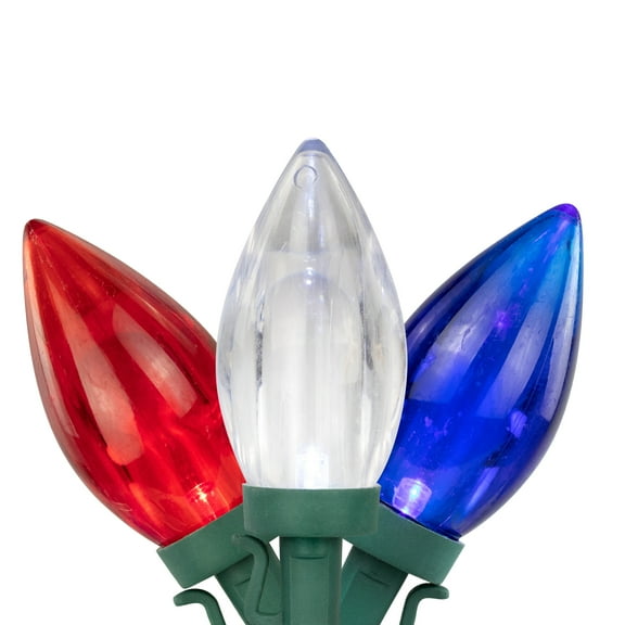 Patriotic LED C9 Christmas Lights - Red White and Blue - 16' Green Wire - 25ct