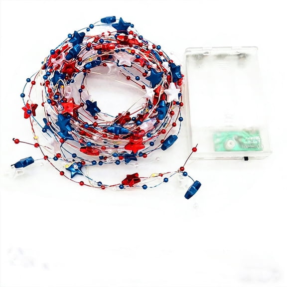 Patriotic LED Fairy Lights Battery Operated Outdoor String Lamp 118 Inch Red White Blue Decor For Summer Backyard Party