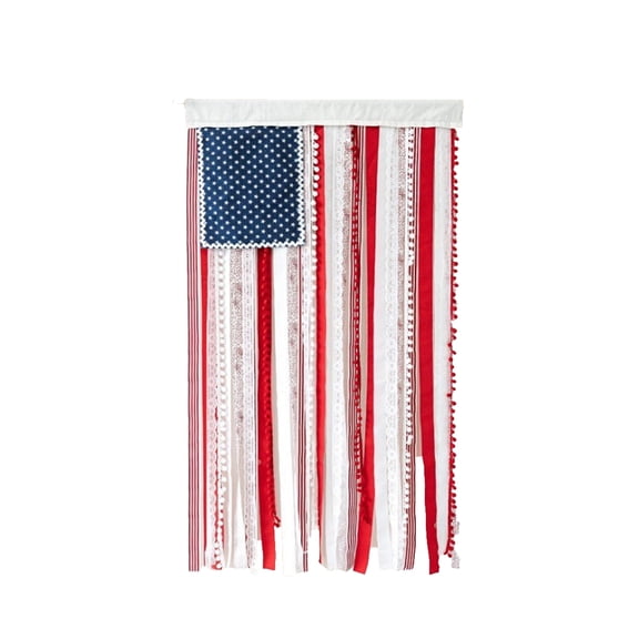 Patriotic LED Lighted American Flag Banner, Handmade Ribbon Strip Door Curtain with Built-In Warm Lights, 4th of July & Independence Day Decor, Indoor/Outdoor Hanging Decoration