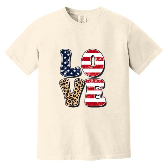 Patriotic LOVE USA Flag Letters 4th Of July Family Comfort Color T-Shirt, Unisex, up to size 4XL