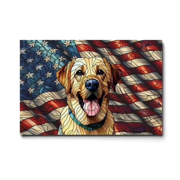 Patriotic Labrador Retriever Stained Glass Portrait American Flag Horizontal Matte Canvas Poster Lab Dog Lover Gifts Wall Art Home Decor - 01010